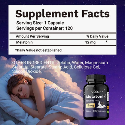Melatonin 12mg - 100% Drug Free Sleep Support